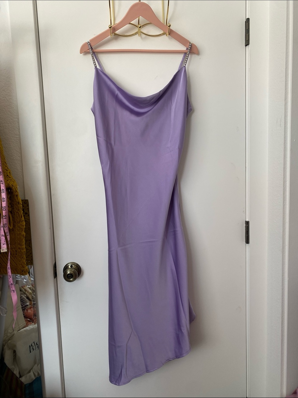 💜Lavender Slip Dress with Rhinestones Straps NWT!